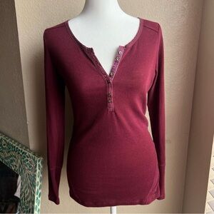 Hollister Maroon Long Sleeve Henley Top